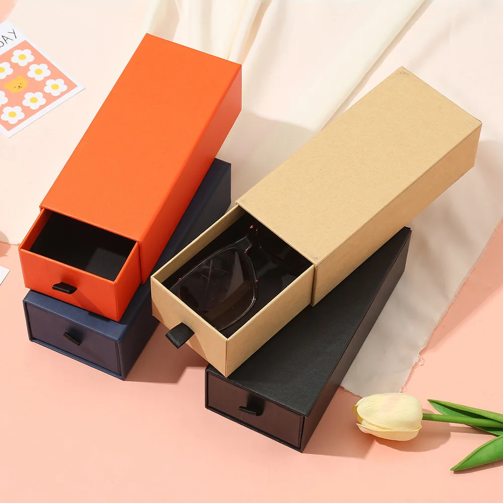 New Vintage Pull‑Out Drawer‑Style Eyeglasses Container Durable Cardboard Gift Box with Ribbon Pull Strip Eyewear Sunglasses Case
