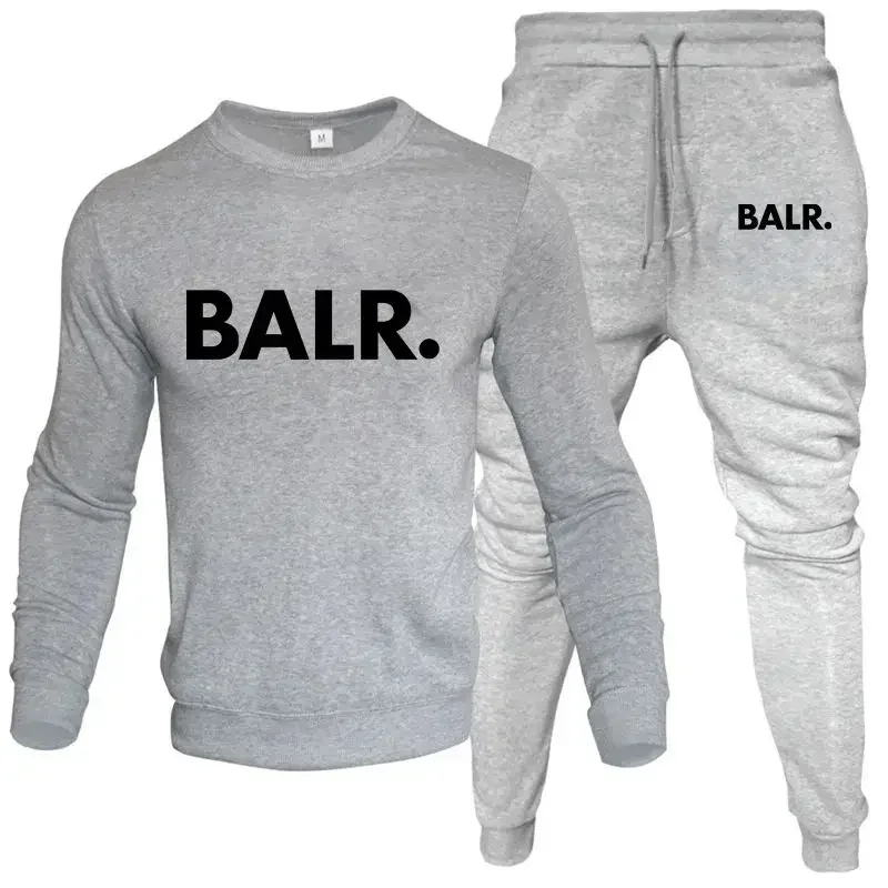 Set da uomo 2 pezzi Hip Hop Anime Cartoon BALR stampato Plus Fleece Moda Autunno Uomo O-Collo Felpe Pantaloni sportivi Abito casual
