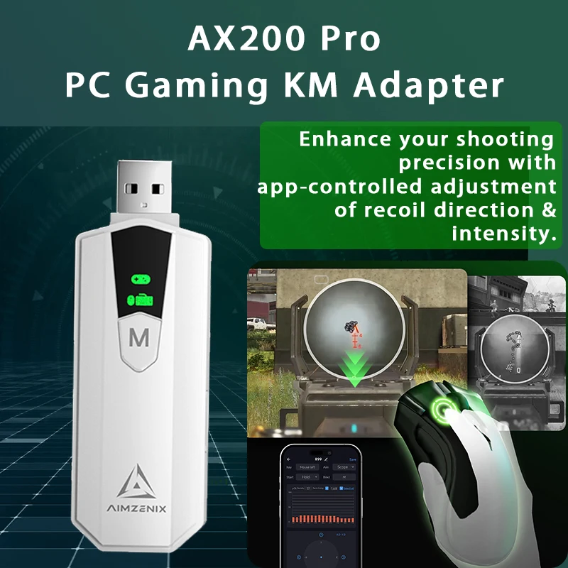 Aimzenix AX200 AX200Pro PC Gaming K&M Converter/Adapter, App Customization, 1000Hz Reporting Rate