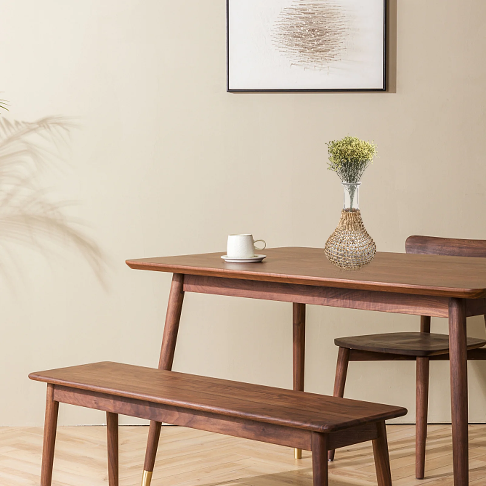 

1Pcs Rattan Glass Flower Vase Creative Hydroponic Desktop Decorative Table Vase Plant Holder Floral Arrangement Flower Container