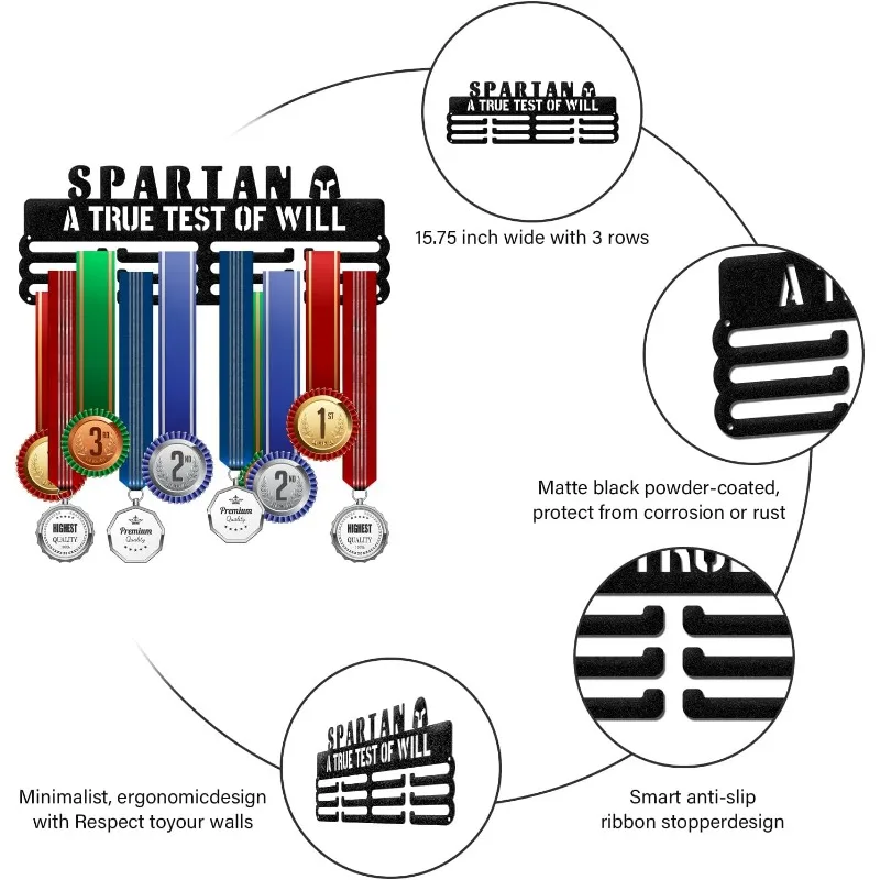 1-zestaw Spartan Medal Holder Display Hanger Rack Frame for Sport Race Metalowy wieszak na medale do zawodów piłkarskich i koszykówki