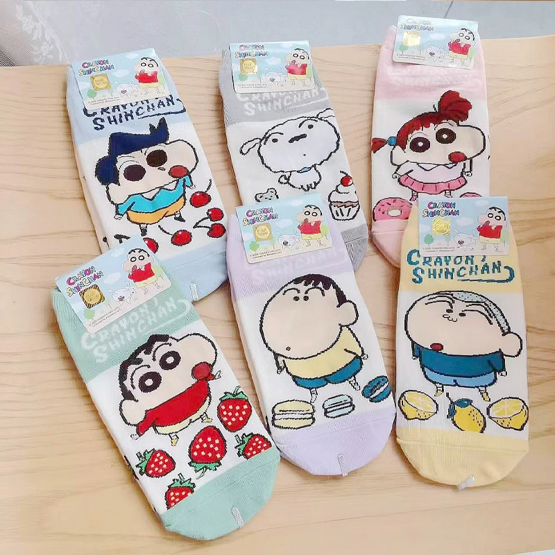 Kawaii Crayon Shin-Chans Nohara Himawari Nohara Shiros Cotton Socks Leisure Socks Sweat Absorption Breathable Ins Gift For Girls