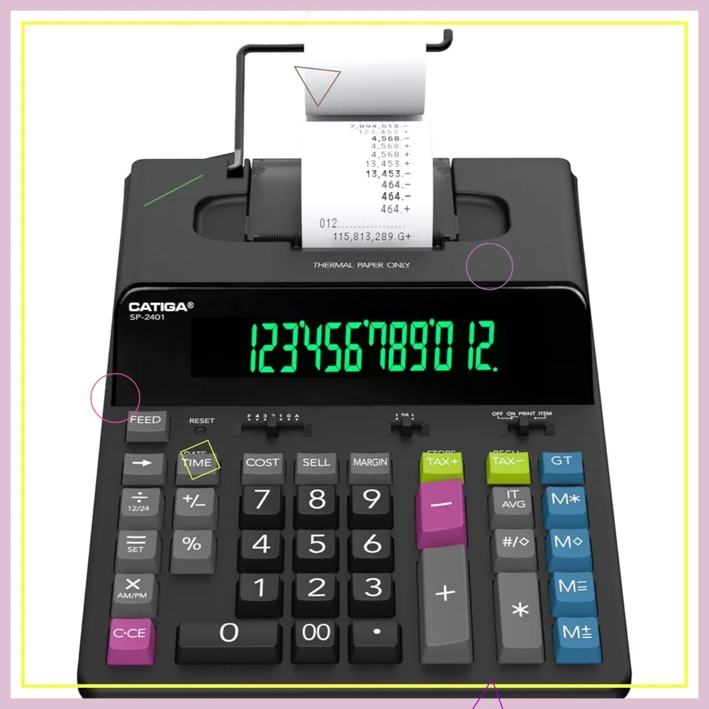

12-Digit Thermal Printing Calculator with Tape Output, Fast Quiet Operation, Large Display for Tax & Time