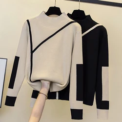 Autumn Winter Knitted Turtleneck Sweaters Women Pullovers Korean Fashion Striped Knitwear Top Sweater Sueter Mujer Jumper