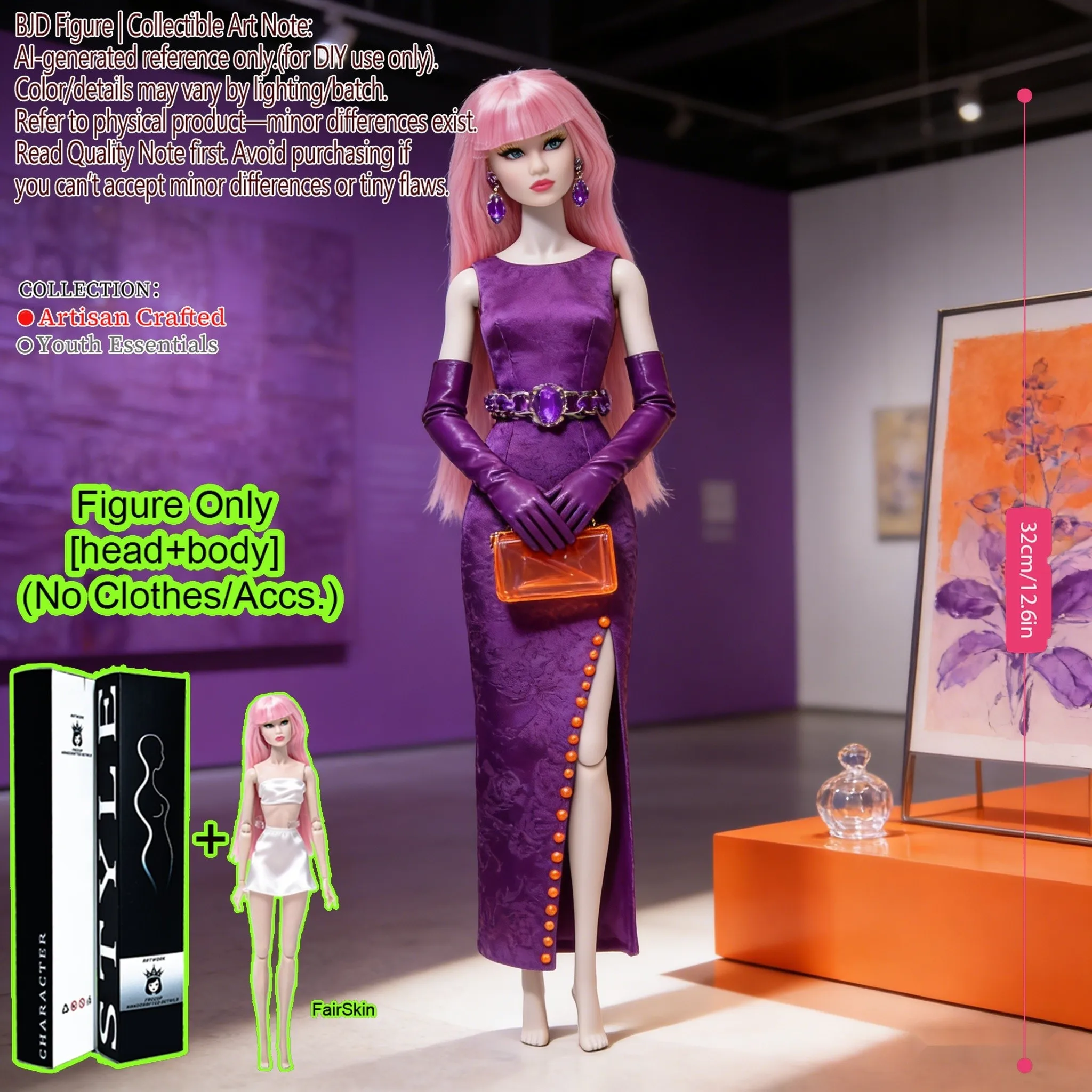 

12.6 Inch 1/6 BJD MJD Poseable Figure, Supermodel Body, Realistic Skin Detail, Fluffy Hairstyle, Ball Joints (No Clothe
