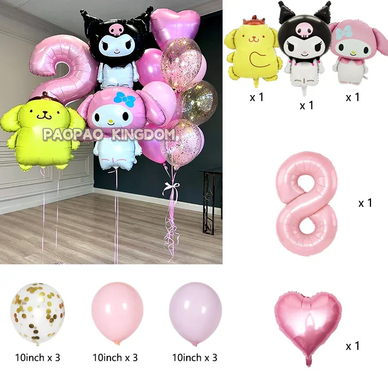 Cartoon Kuromi My Melody Themen-Folienballons Set Latexballons Kindergeburtstagsparty Dekoration Zahlenballon Globos – Detail 11