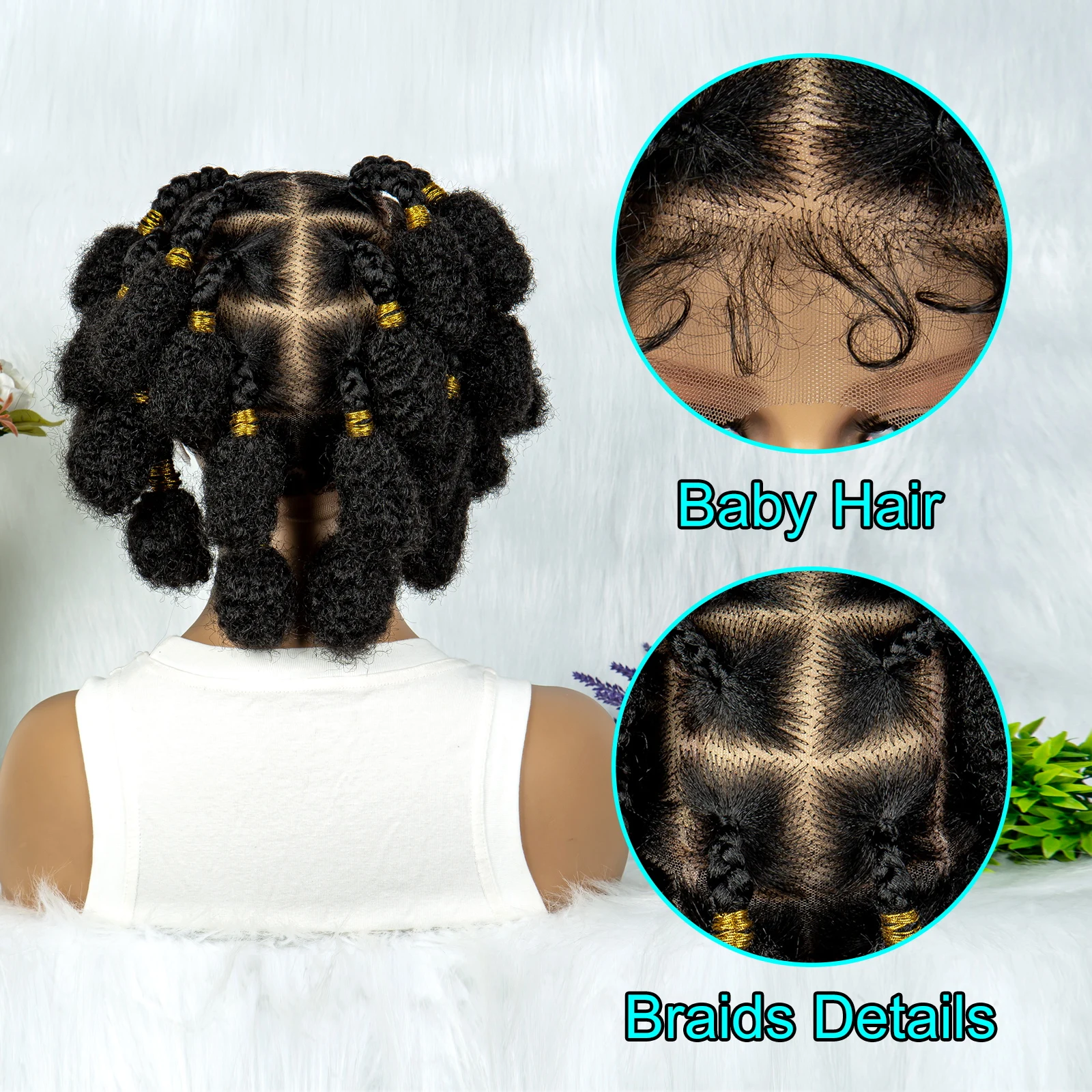 Afro Style 6 Inches Bob Synthetic Braiding Wigs Square Box Braided HD Full Lace Wigs Bubble Braided Wig for Africa Women