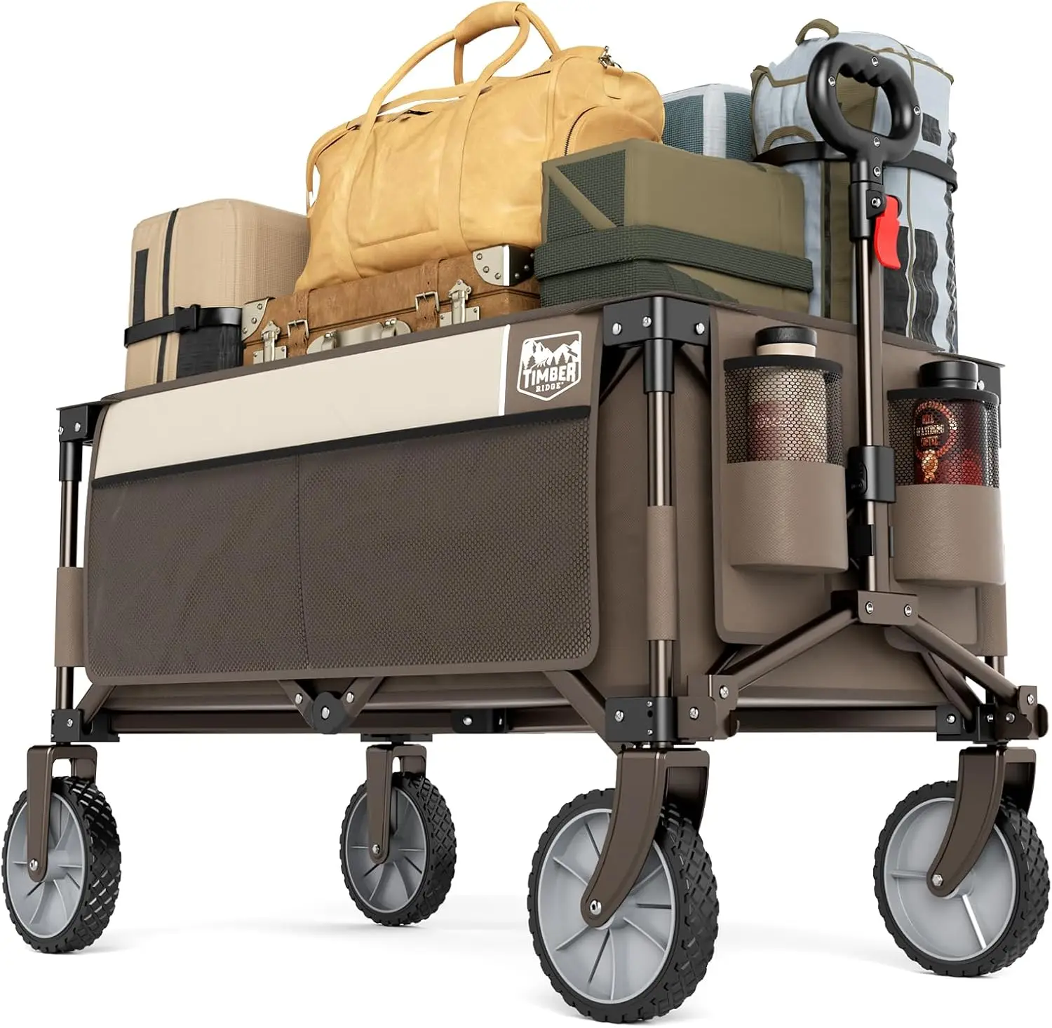

Collapsible Outdoor Folding Wagon Cart Heavy Duty Camping Patio Shopping Garden Cart with Side Bag Cup Holder