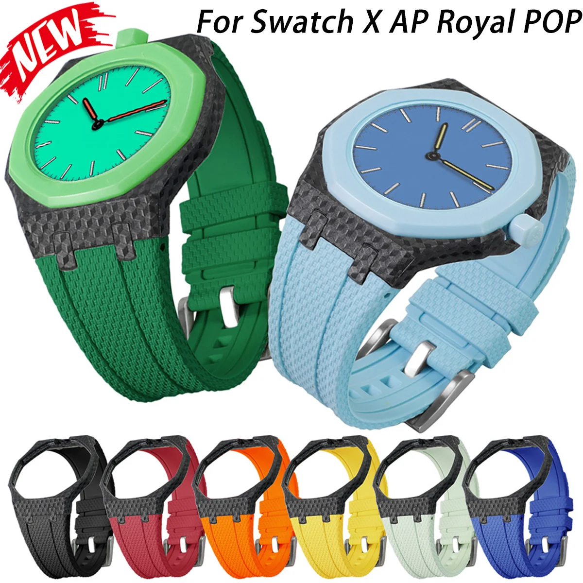 For Swatch X AP Royal POP Pocket Watch Strap All-in-One Bioceramics Watch Case +Nylon / Fluororubber Band 3/12 Clock Mod Kit