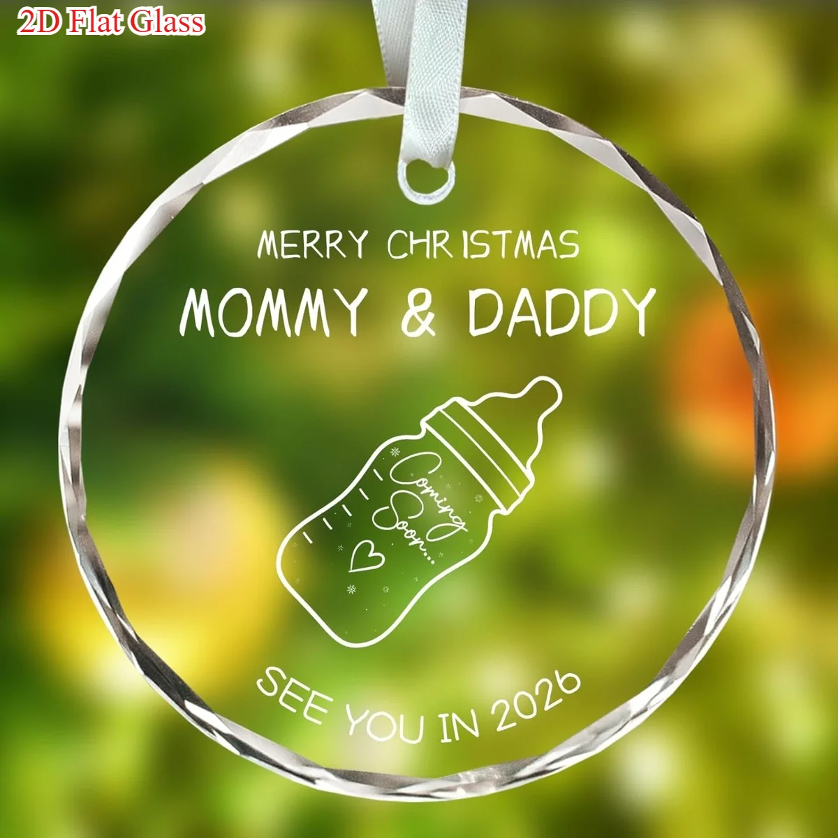 مسطح ثنائي الأبعاد، زينة إعلان التاريخ المخصص لعام 2026 - تذكار زجاجي للحمل ( أيقونة) مع تصميم مشبك الصور - عيد الميلاد