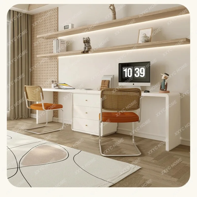 XXCream wind solid wood double bookshelf bedroom small apartment children and students computer desk storage cabinet integrated