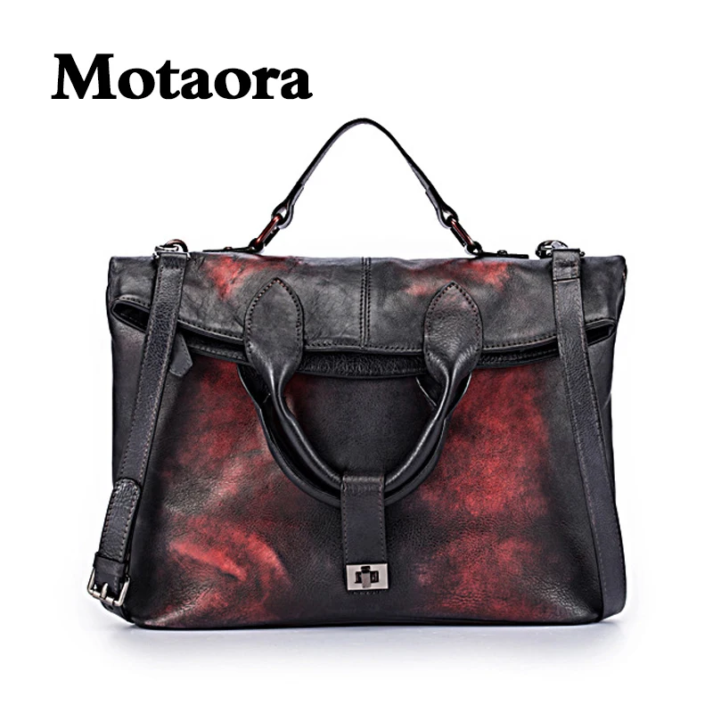 MOTAORA Retro Trendy Leather Women\'s Shoulder Bag Fashion Style Female Big Bag Crossbody Handbag Vintage Briefcase Messenger Bag