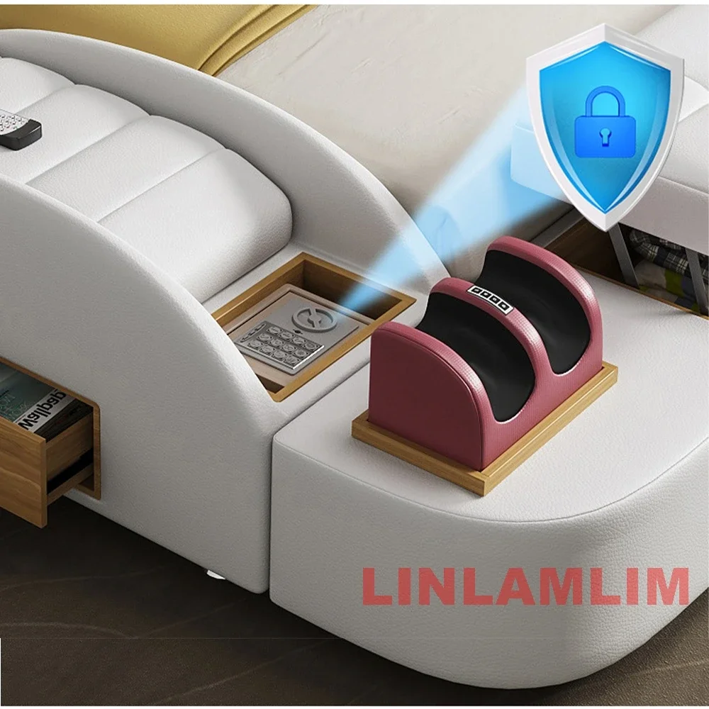 Linlamlim Nowoczesny WIELOFUNKCYJALNY ŁÓŻKA Tech SMART 2-osobowy | FURURYCZNA FURNITURE | Łóżka z prawdziwej skóry Ultimate Massage Tatami