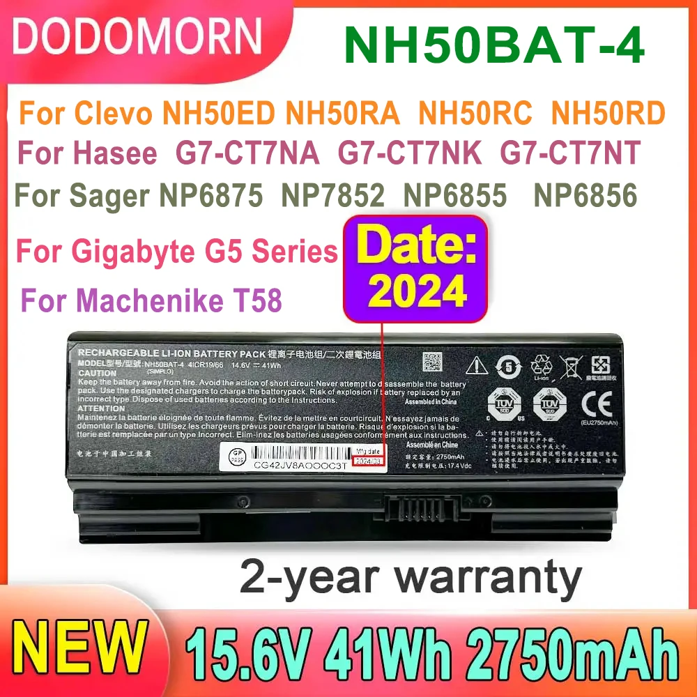 

DODOMORN NH50BAT-4 Laptop Battery For Clevo NH50ED NH50RA NH50RC,For Hasee G7-CT7NA G7-CT7NK,For Gigabyte G5,For Sager NP6875