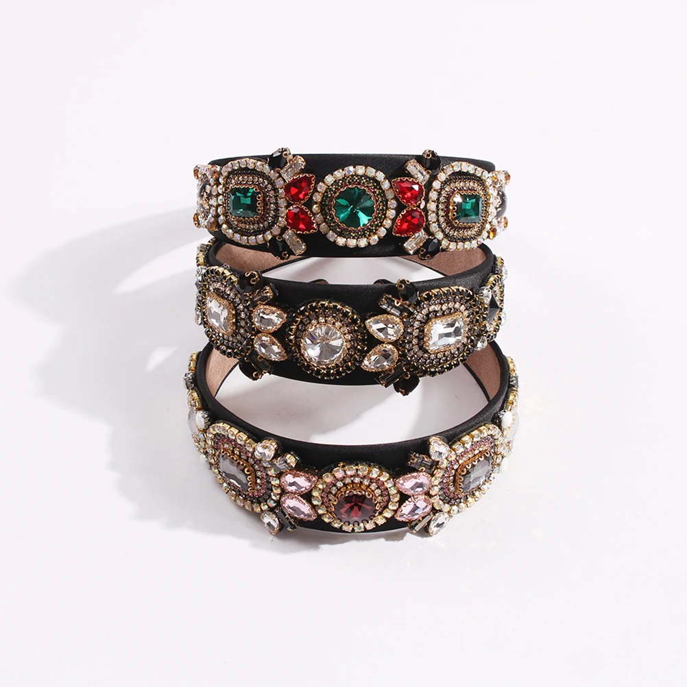 

Glass Diamond Headband Women Hair Fashion Rhinestone Hoop Wide Korean Version Durable Use Beautiful Color Engagement Parties