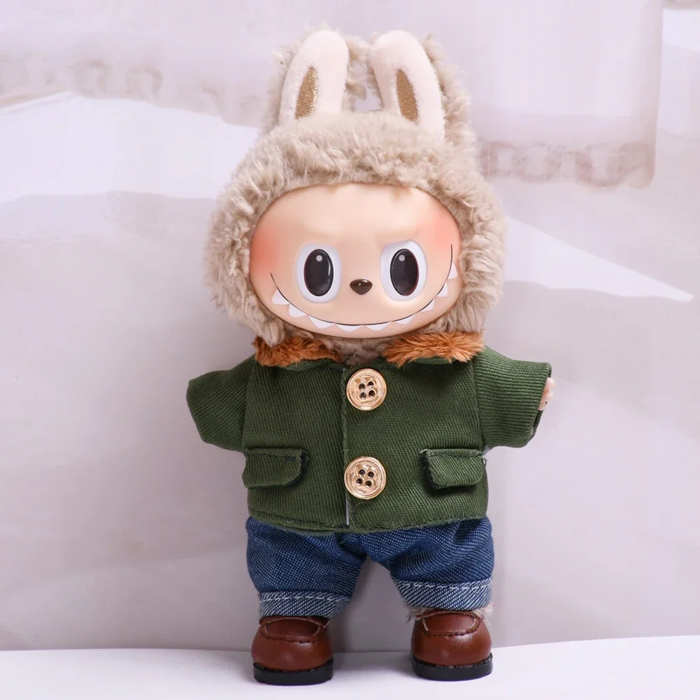 17cm Mini Plush Doll'S Clothes Outfit Dolls Accessories for Korea Kpop Exo Labubu Idol V1 V2 Green Coat Hat Set Clothing Gift