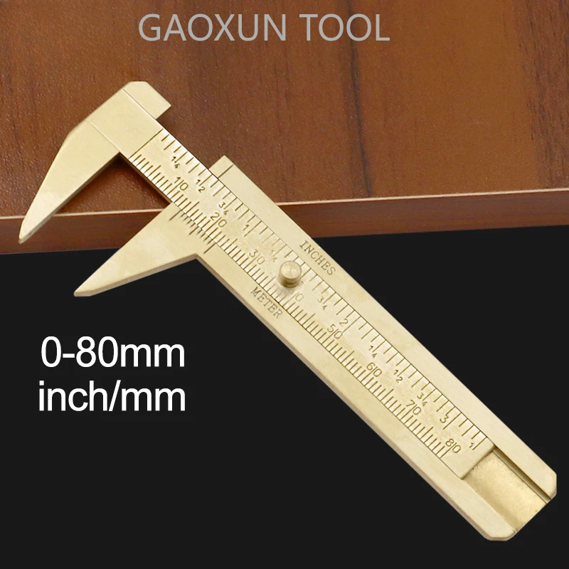 GAOXUN  Measurement Tool 0 ~ 80mm 3.2 inch Mini Solid Brass Sliding Gauge Double Scale Vernier Golden Caliper Portable Tool