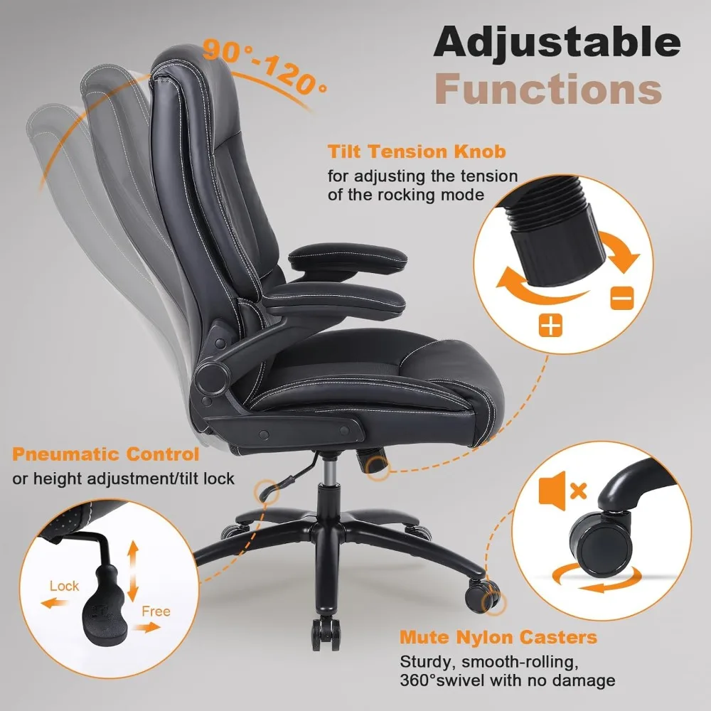 Big and Tall Office Chair, 500LBS Executive Desk Chair with Lumbar Support, PU Leather Ergonomic Computer Chair