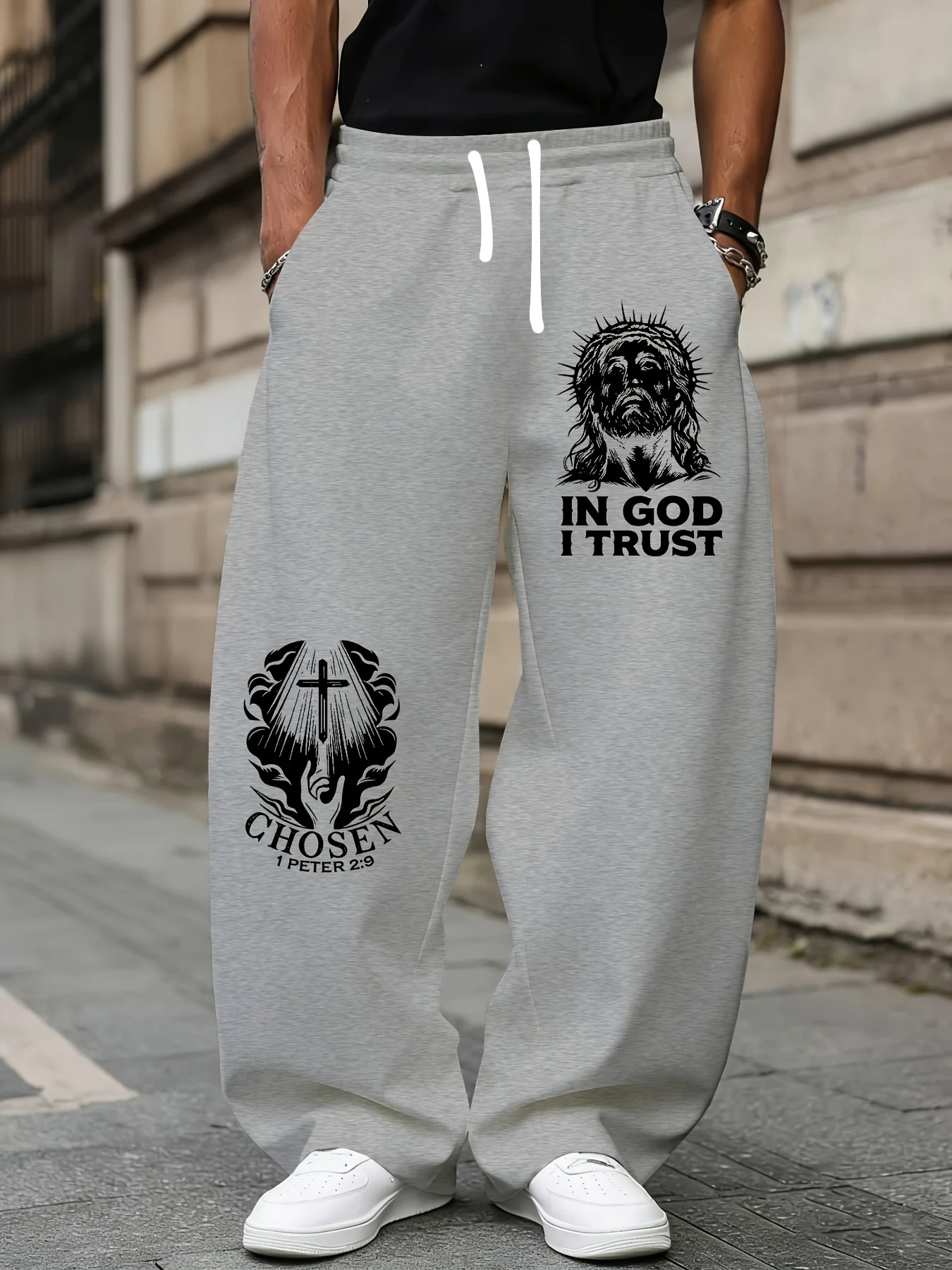 2026 New model Men Gothic Vertical Graphic Wide Leg Sweatpants Drawstring Loose Straight Baggy Y2K Dark Punk Streetwear Pants.
