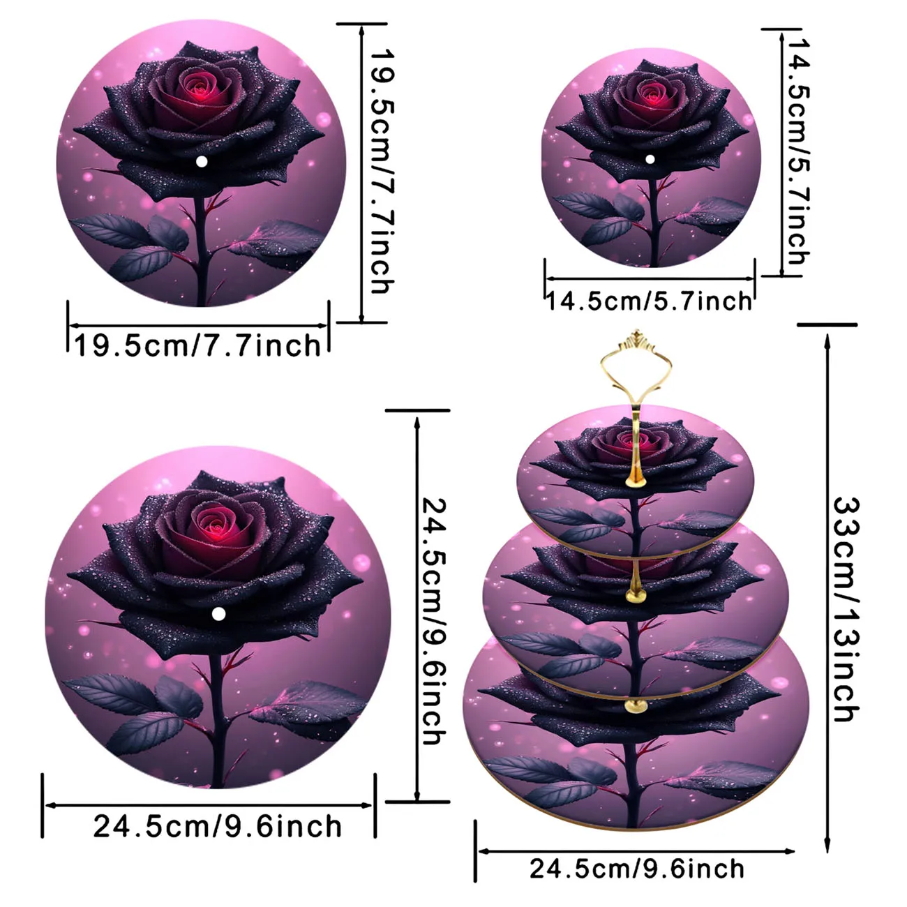 1-piece set of 3-layer wooden floral themed cake rack, securely decorated cake tray, detachable dessert display stand
