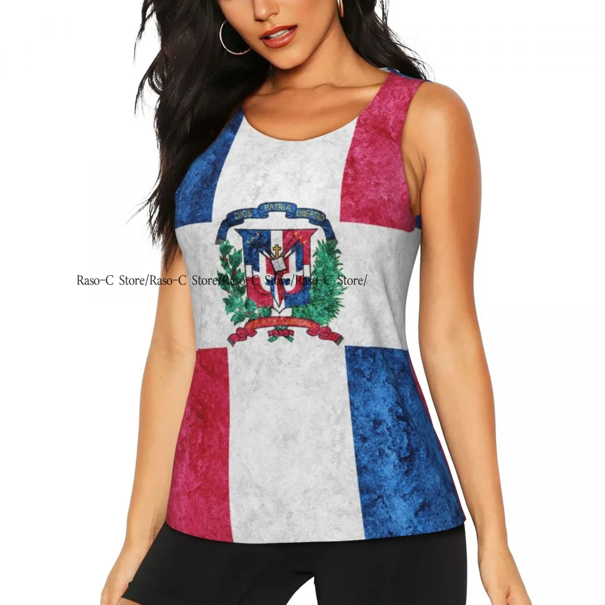 Women Casual Sport Yoga Vest Dominican Republic Flag Grunge Quick Dry Running T-shirt Training Workout Gym Sleeveles Tank Top