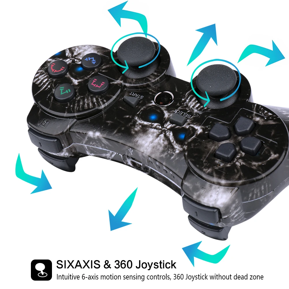 Lioeo-Controlador de jogos sem fio, gamepad de vibração dupla, joypad PS3, sensor de movimento de 6 eixos, bateria, joystick de 360 ° para Sony PS3