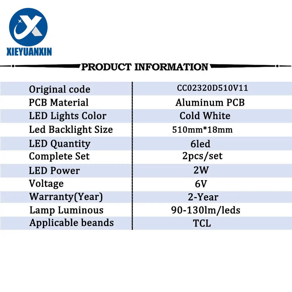6V&2W 510mm 2Pcs/Set Bar LED TV Backlights For TCL 32 Inch CC02320D510V11 LED Strips WD32E20 2X6 6S1P 0D25 5032B 5032A