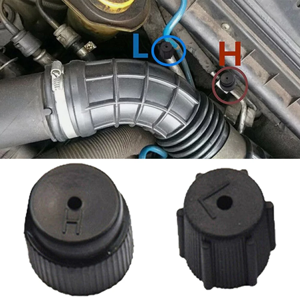 2pcs Air Conditioning Service AC System Charging Port Cap Replacement Covers Car AC Valve Cap Kit With High 16mm And Low 13mm