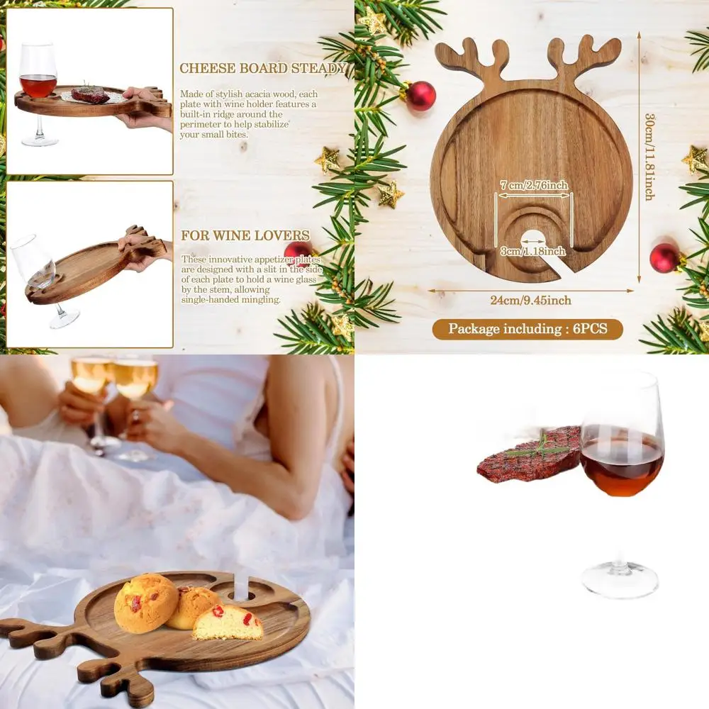 

12-Inch Acacia Wood Christmas Charcuterie Boards with Deer Antler Wine Holder & Serving Platters