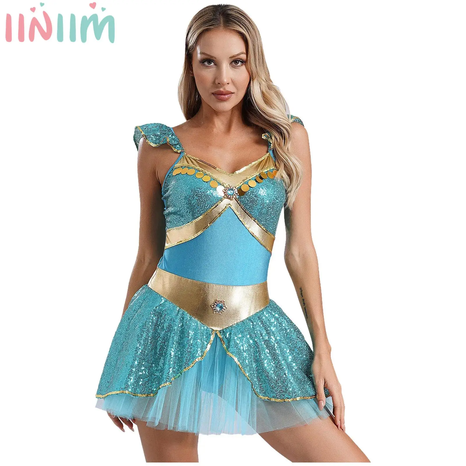 女性のためのアラビアンプリンセスコスチューム,フライトスリーブ,スパンコールラインストーン,チュールスカート,ハロウィーンをテーマにしたパーティー,ファンシードレス,ダンスウェア