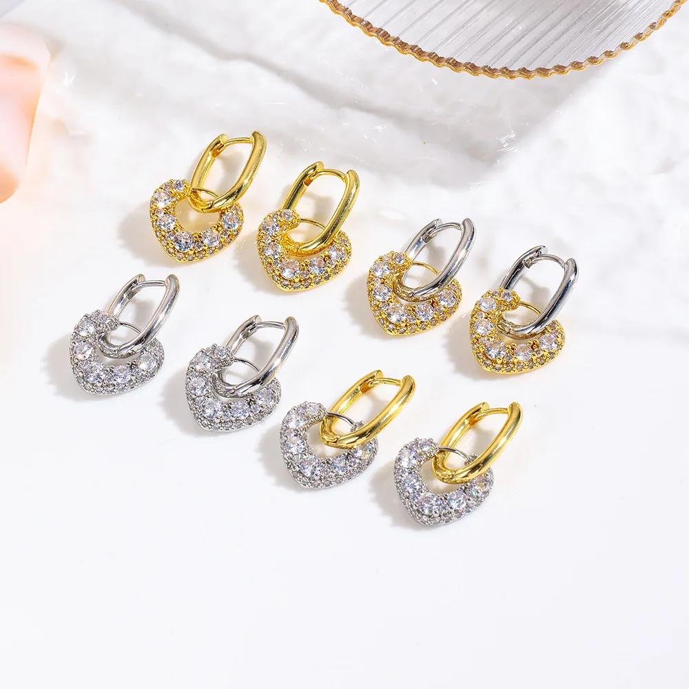 

2 pairs of personalized trendy copper-plated two-color oval love earrings, ear buckles, charming women's daily wear accessories