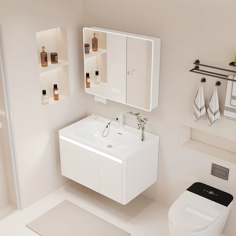 Taiwan controlled sewer bathroom cabinet ceramic integrated basin toilet bathroom cabinet combination honeycomb aluminum
