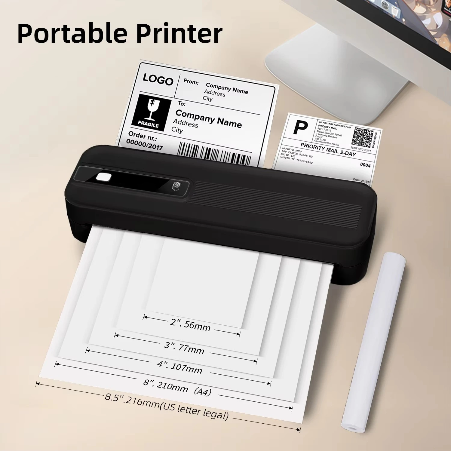 203dpi Resolution in Stock For 5.0 Auto-Cut Function High Quality A4 Thermal Inkless Printer with 2600mAh Battery