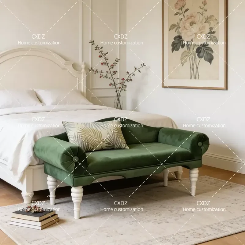 Simple Bedroom Bedside Stool with Backrest Soft Upholstered Shoe Changing Bench Entryway Dressing Seat Modern Sofa Stool for