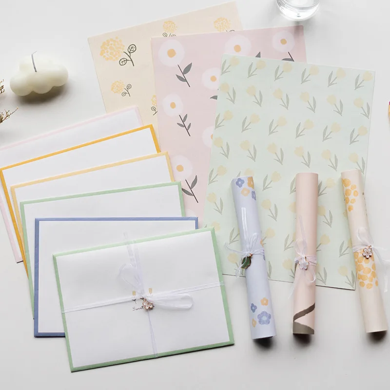 

12pc/set Ins Floral Envelopes Kawaii Letter Pads DIY Wedding Party Invitations Cards Envelopes with Stickers Korean Stationery