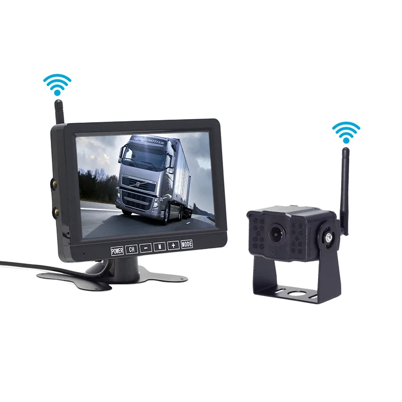 

7 Inch Rear View Camera Wireless With IR Night Vision Touch Button DVR Monitor HD 720P for RV Trailer Truck Bus