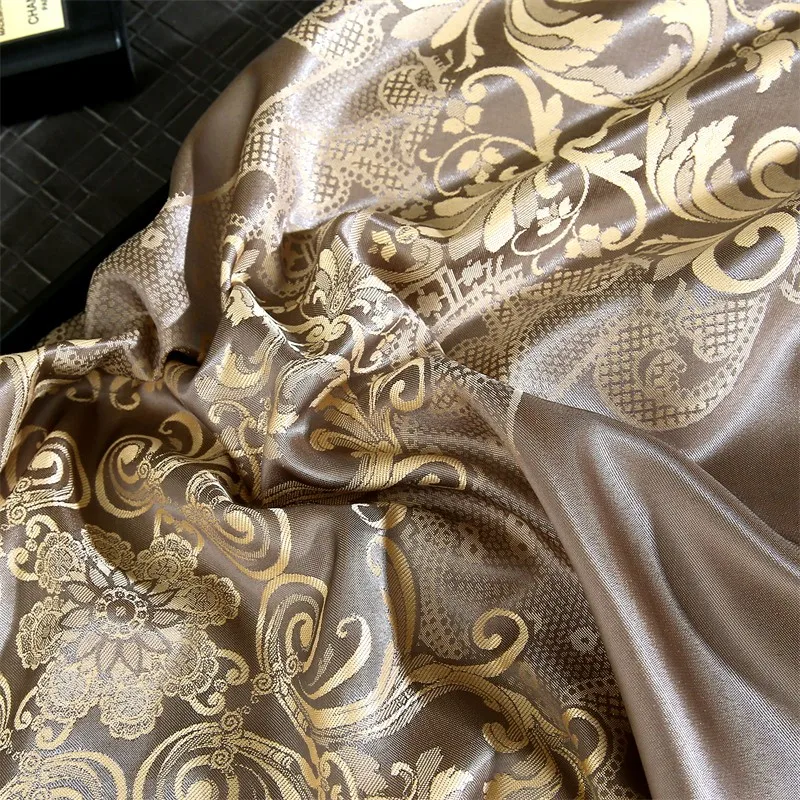 Double Queen Damask Jacquard Satin Duvet Cover 4Pcs Luxury Silk Like Bedding Comforter Cover with Zipper 1Bed Sheet 2Pillowcases