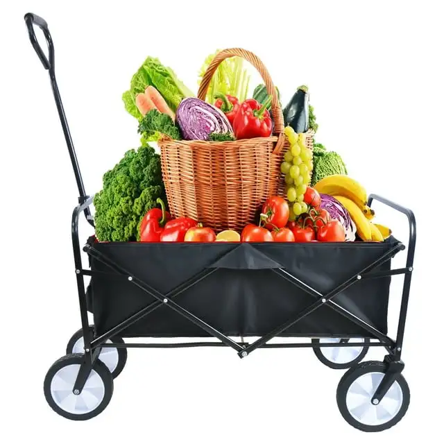 

Collapsible Folding Wagon Cart, Heavy Duty Utility Garden Cart with Adjustable Handles & 2 Cup Holders Black