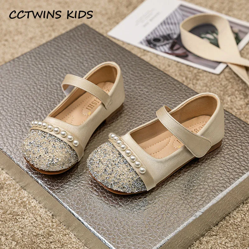 

Girls Princess Shoes 2023 Spring Fashion Mary Jane Dress Dance Shoes Baby Kids Flats Bowtie Brand Pearls Glitter Soft Sole