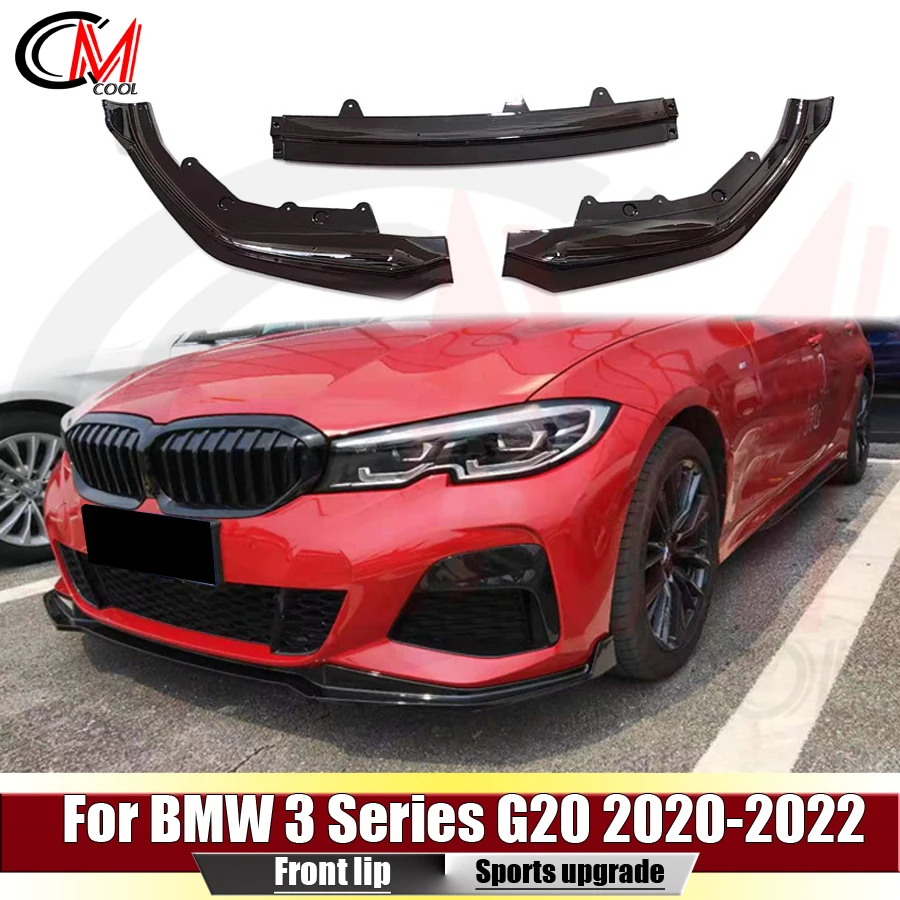 For BMW 3 Series G20 2020-2022 M Sport Edition Car front lip front bumper spoiler gloss black front spoiler chin body kit