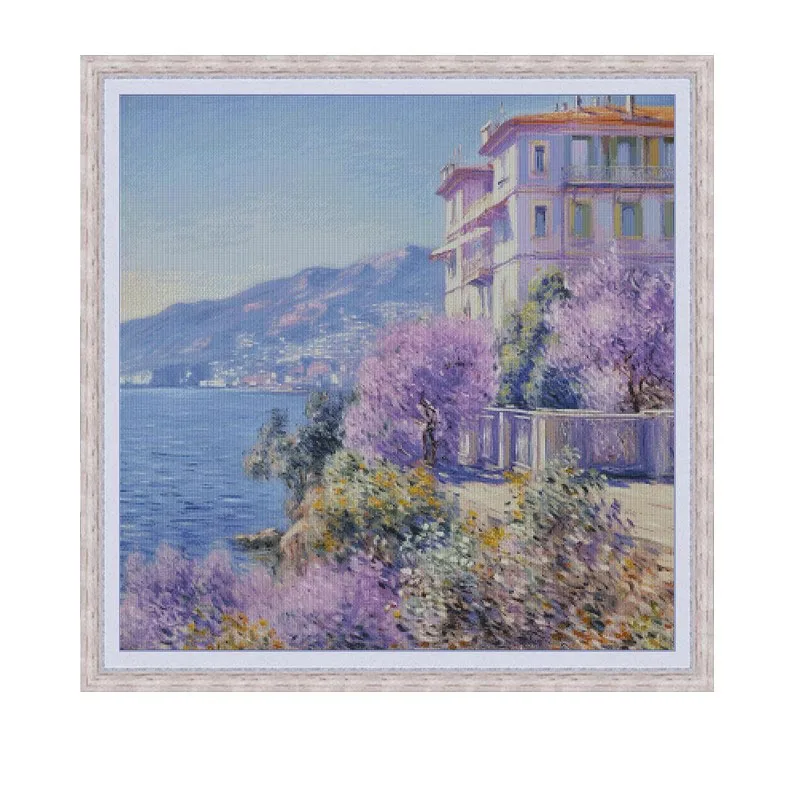 Lilac Coast 11CT 14CT 16CT Printed Canvas Cross Stitch DIY Set Chinese Pattern Kit Home Needlework Embroidery 112 Colors