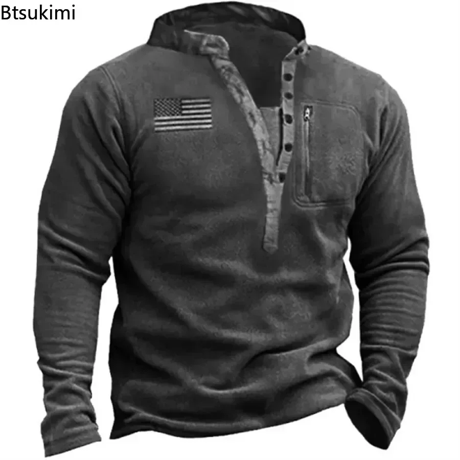 2026 Autumn Winter Men's Fleece Warm Hoodies Outdoor Hiking Sweatshirts Training Tactical Tops Long Sleeve Loose Pullovers Male