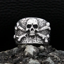 NEW Design Vintage Crossbones Pirate Skull Ring For Men Boys Punk Biker Stainless Steel Skull Rings Fashion Jewelry Finger Gifts