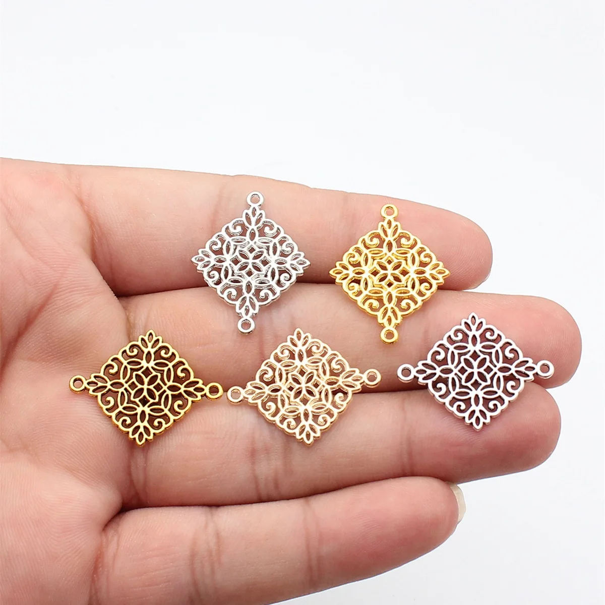 WYSIWYG 10pcs 5 Colors Square Flower Charm Connectors for Making Bracelet Handmade DIY Jewelry Accessories 28x22mm