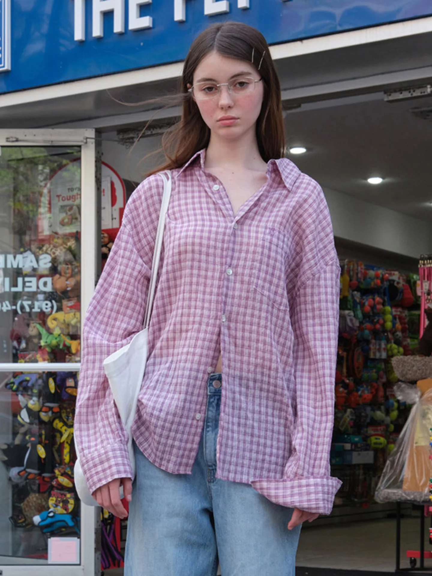 Lightweight Loose Plaid Shirt Korean Style Long Sleeve Sun Protection Loose Shirt Summer Couple Style Breathable Cotton Top