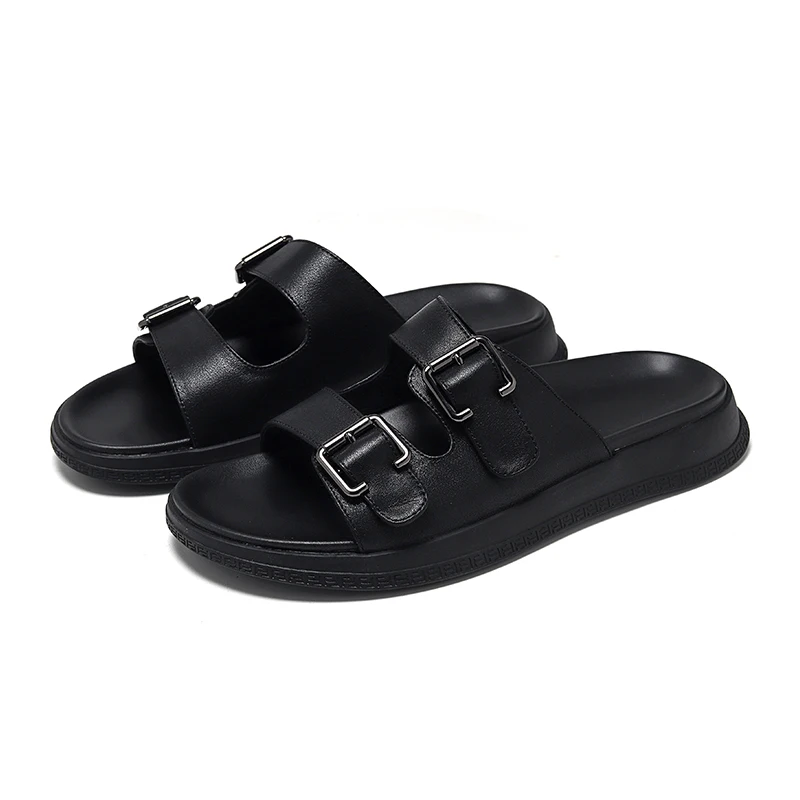 

VIPOL High-quality men's cold-bonded black genuine leather sandals, new spring beach shoes, and best-selling slippers