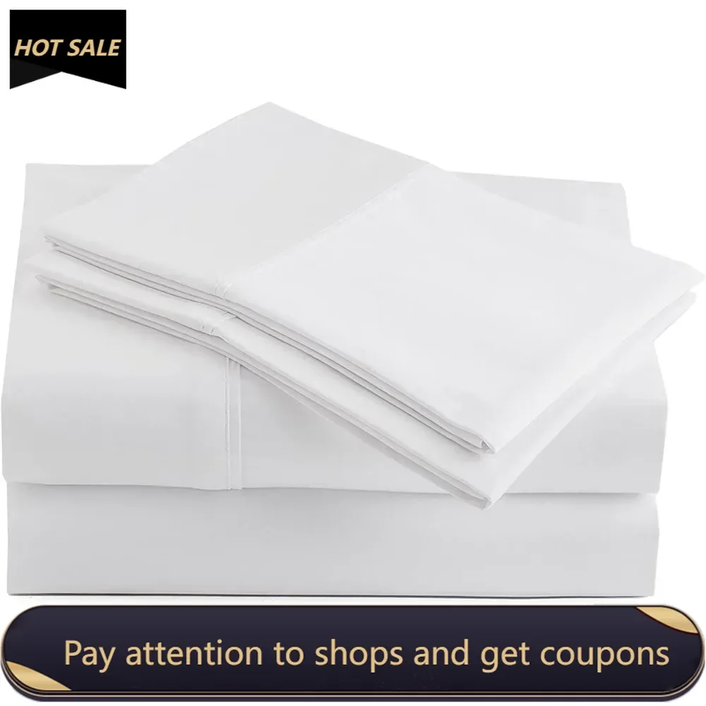 Set of Sheets for Bed Linen Set 100% Peruvian Pima Cotton Elastic Fitted Sheet Sets White Solid Color Freight Free King Size