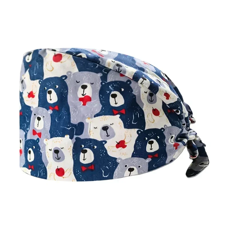 2024 Nieuwe Unisex Cartoon Verstelbare Scrub Hoed Arts Verpleegkundige Chirurgische Pet Lab Verpleegster Hoed Knoop Scrub Cap Vrouwen Hoed