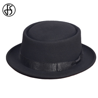 FS Roll Brim Small Top Hat Gentleman Black Jazz Pork Pie Hats For Men With Bow Trilby Panama Cap Winter Wool Felt Fedora 2025