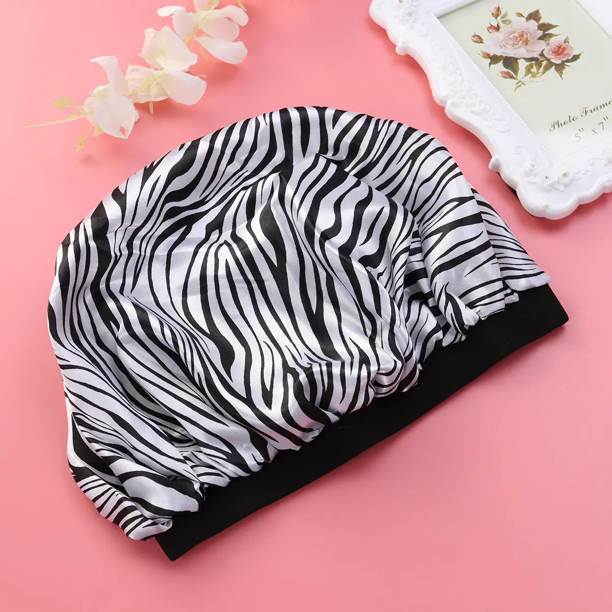 Colorful Satin Sleeping Cap Wide Side Elastic Band Big Size Hair Loss for Women White Stripe